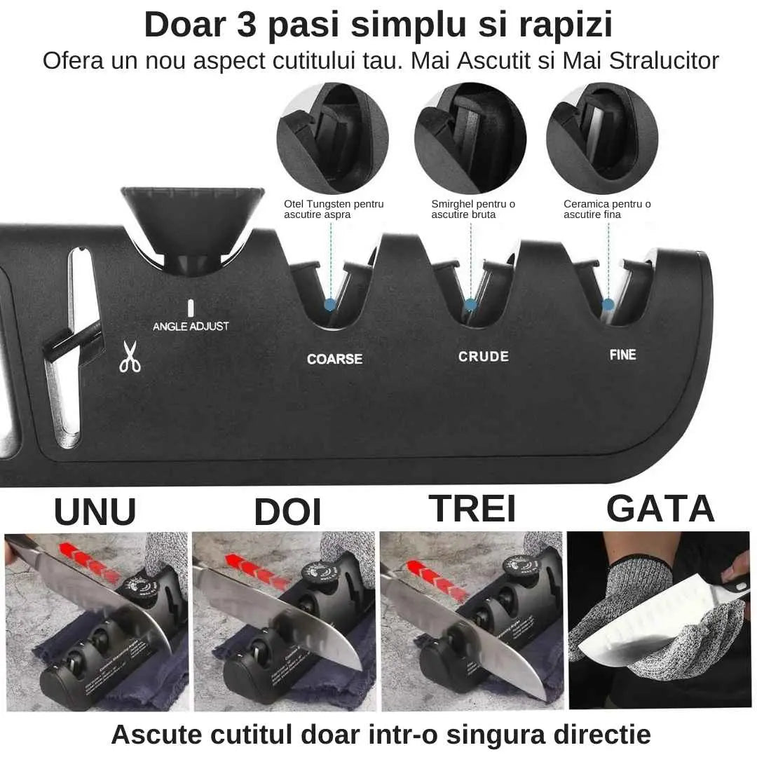 Aparat profesional de ascutit cutite si foarfeci, 4 in 1, ascutire, finisare, slefuire, indreptare