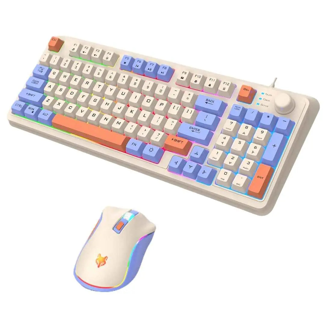 Kit gaming tastatura cu senzatie mecanica si mouse cu fir ilumanre rainbow RGB, cablu USB, taste PBT Double-Shot, design ergonomic, rezistenta la apa, anti-praf, material dur, buton multimedia