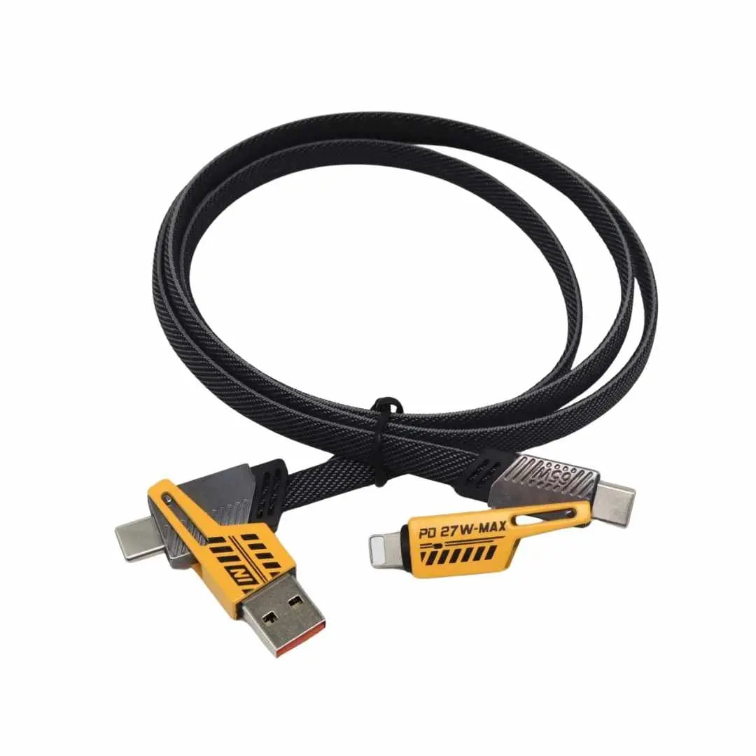 Cablu 4 in 1 incarcare ultra-rapida si tranfer de date, functie dubla simultana, super fast charging 65W/27W, 5V-20V, USB, Type-C, Lighting (iPhone), 1 metru, tehnologie avansata a cip-ului, stabilitate termica