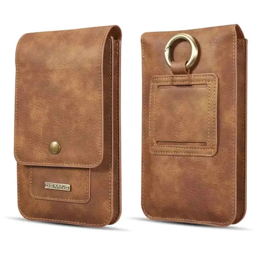 Husa telefon, compatibila telefoane pana la 7 inch, material PU, 2 in 1, tip portofel, 13 sloturi card, depozit baterie externa, inchidere magnet, prindere curea, maro