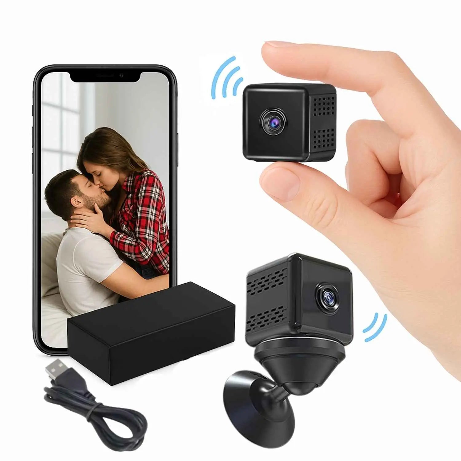 Camera spionaj, inregistrare video si microfon, 1080P, unghi larg 150°, senzor miscare, vedere nocturna, suport magnetic, suport card pana La 32 GB