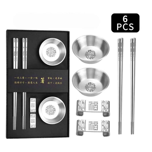 Set bete chinezesti traditionale, din otel inoxidabil, 2 mini moluri Incluse, 2 suporturi pentru bete, cu Imprimeuri, reutilizabile, anti-derapante, rezistente la spalare, pentru servirea mesei