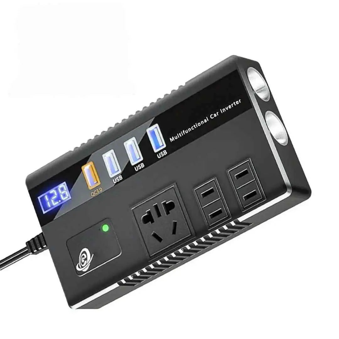 Invertor auto, incarcator, 220V, 12V/24V, 200W, incarcare rapida PD, 3 UBS-C, 1 Tip-C, 1 priza, afisaz digital, cip de control si protectie, protectie temperatura ridicata, lungime cablu 1m, multifunctional si portabil, compatibilitate larga