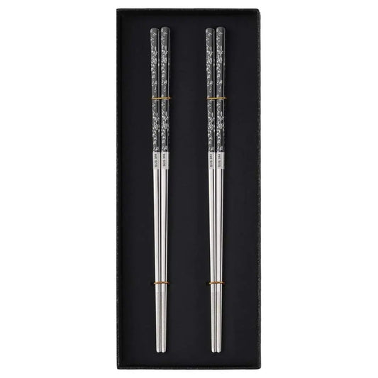 Bete chinezesti pentru mancare, material inox, set de 2 bucati, rezistente la spalare, cu imprimeuri florale colorate, argintiu