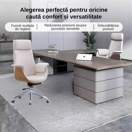 Scaun birou, directorial, material piele PU HD, suport ergonomic pentru cap si gat, functie de leganare, cotiere moi si confortabile, roti din cauciuc poliuretanic, greutate maxima 130kg