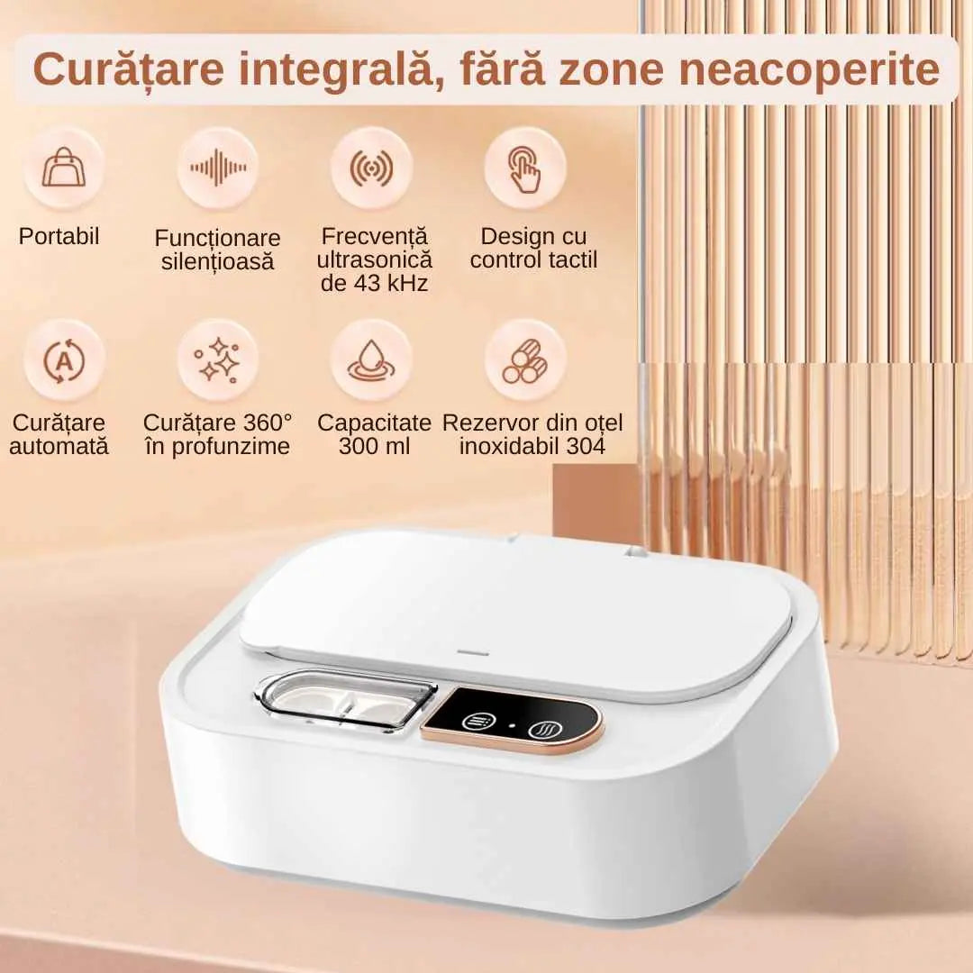 Aparat de curatare cu ultrasunete, functie UV, inox, moduri de curatare, sterilizare si dezinfectare, suport pentru Lentile de contact, curata cosmetice, bijuterii, ochelari, ceas, cercei, 43kHz, capacitate 465 ML, putere 24W