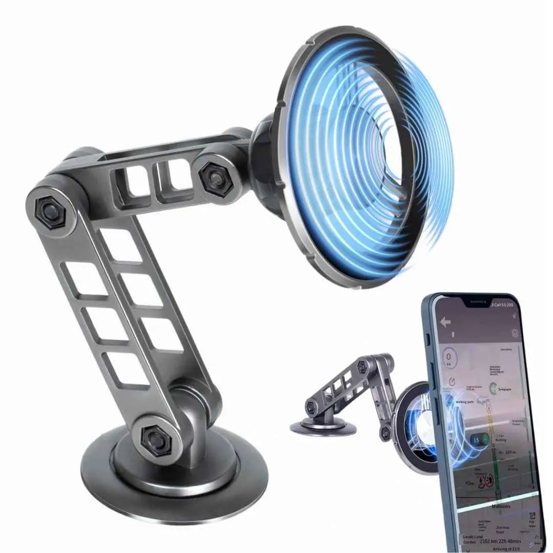 Suport auto pentru telefon, brat metalic din aliaj rezistent, magnet puternic, universal, montare pe parbriz sau bord, rotire 360 grade