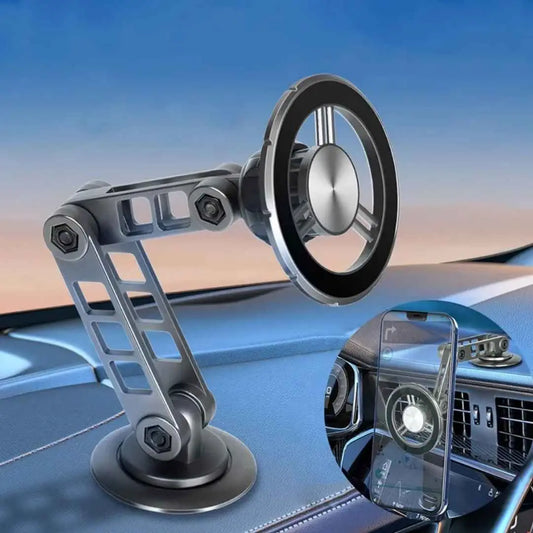 Suport auto pentru telefon, brat metalic din aliaj rezistent, magnet puternic, universal, montare pe parbriz sau bord, rotire 360 grade
