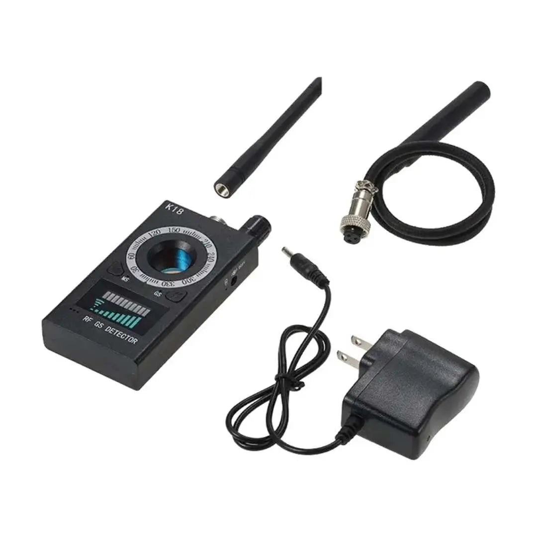 Detector aparate spionaj, detecteaza camere, microfoane, localizatoare GPS/GSM, reportofoane, frecventa 1-8000 MHz, Portabil, autonomie 35 ore, model K18, Negru