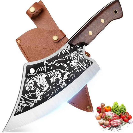 Satar, cutit de bucatarie, otel inoxidabil, taiere usoara, maner lemn anti-alunecare, lama ascutita si durabila, teaca din pu inclusa