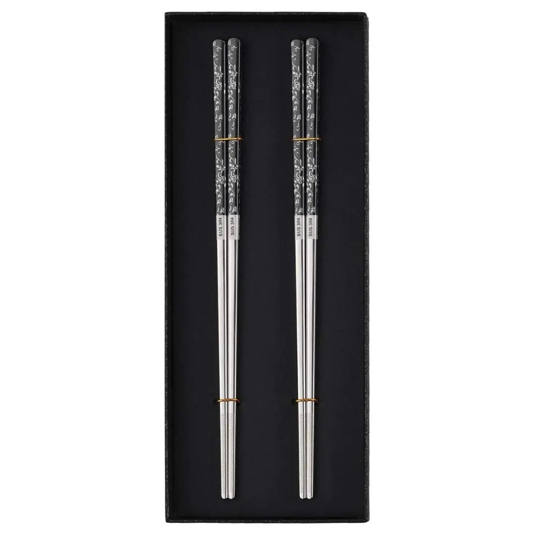 Bete chinezesti pentru mancare, material inox, set de 2 bucati, rezistente la spalare, cu imprimeuri florale colorate, argintiu