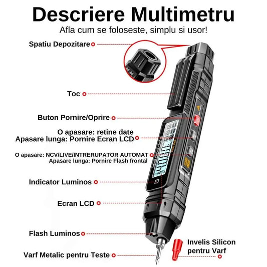 Multimetru digital 3 in 1, eisplay digital, functii multiple, detectare NCV, 0.8-600V, lanterna incorporata, inductie a campului electric, test continuitate, tester de diode