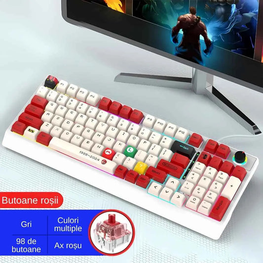 Tastatura mecanica gaming, Iluminare rainbow RGB, cablu USB, switch mecanic, 98 Butoane, design ergonomic, rezistenta la apa, anti-praf, material dur, picioare reglabile, buton multimedia, reactie rapida in jocuri