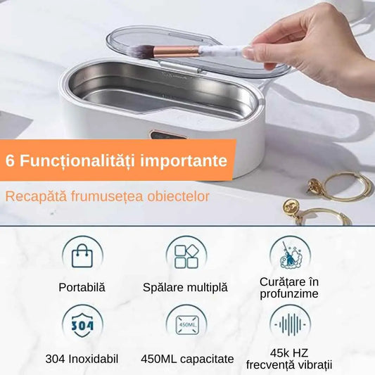 Aparat de curatare cu ultrasunete, inox, 45kHz, 4 moduri de curatare, sterilizare si dezinfectare, pentru cosmetice, bijuterii, ochelari, ceas, cercei, capacitate 450 ML, putere 24W