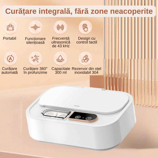 Aparat de curatare cu ultrasunete, functie UV, inox, moduri de curatare, sterilizare si dezinfectare, suport pentru Lentile de contact, curata cosmetice, bijuterii, ochelari, ceas, cercei, 43kHz, capacitate 465 ML, putere 24W
