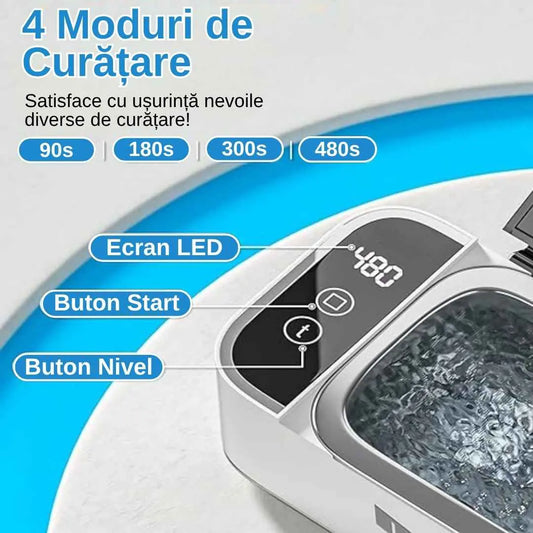 Aparat de curatare cu ultrasunete, cuva inox, 4 moduri de curatare, frecventa 46kHz, capacitate 500ML, putere 35W