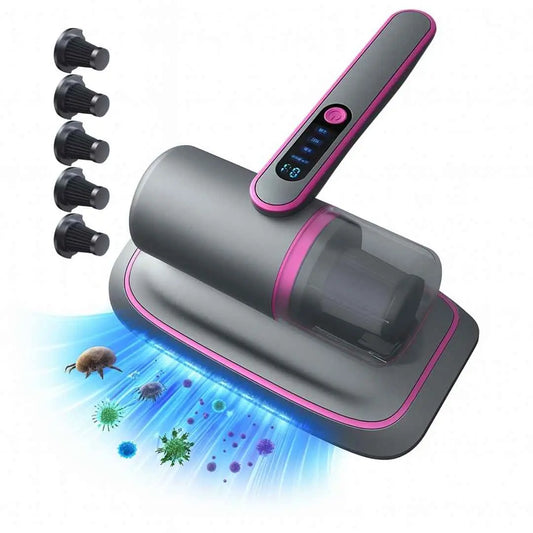 Aspirator portabil anti-acarieni , tehnologie UV, putere de aspirare 12000pa, filtru HEPA, fara sac si fara fir