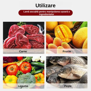 Set cutite bucatarie, din inox, 6 piese, 4 cutite de bucatarie, 1 foarfeca din oțel inoxidabil, 1 cutit din ceramica, de decojit, pentru fructe, legume, carne, cutie depozitare inclusa