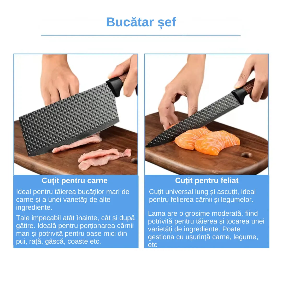 Set cutite bucatarie, din inox, 6 piese, 4 cutite de bucatarie, 1 foarfeca din oțel inoxidabil, 1 cutit din ceramica, de decojit, pentru fructe, legume, carne, cutie depozitare inclusa