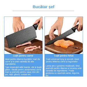 Set cutite bucatarie, din inox, 6 piese, 4 cutite de bucatarie, 1 foarfeca din oțel inoxidabil, 1 cutit din ceramica, de decojit, pentru fructe, legume, carne, cutie depozitare inclusa
