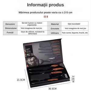 Set cutite bucatarie, din inox, 6 piese, 4 cutite de bucatarie, 1 foarfeca din oțel inoxidabil, 1 cutit din ceramica, de decojit, pentru fructe, legume, carne, cutie depozitare inclusa