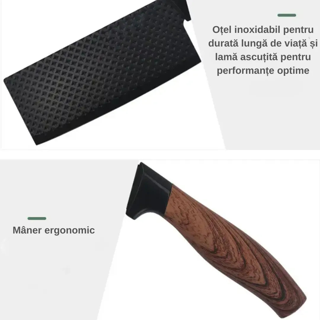 Set cutite bucatarie, din inox, 6 piese, 4 cutite de bucatarie, 1 foarfeca din oțel inoxidabil, 1 cutit din ceramica, de decojit, pentru fructe, legume, carne, cutie depozitare inclusa